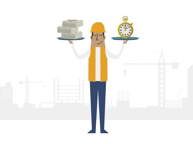 Icon of a construction worker balancing money and time