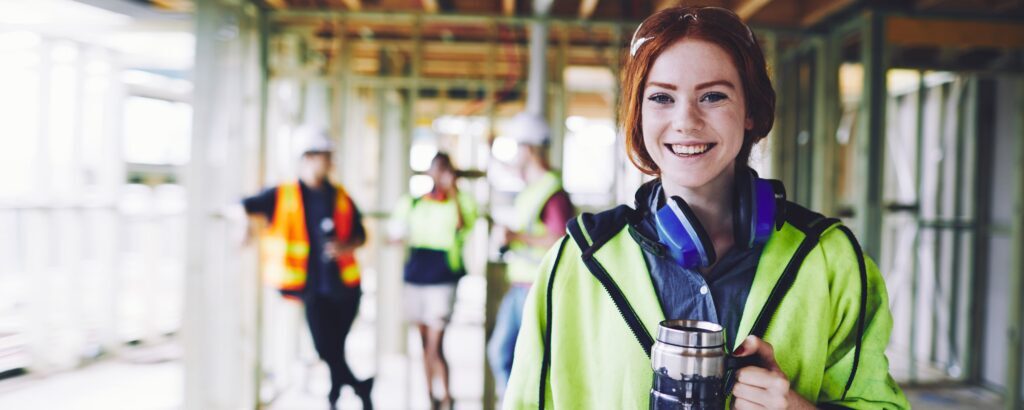 Young female construction worker