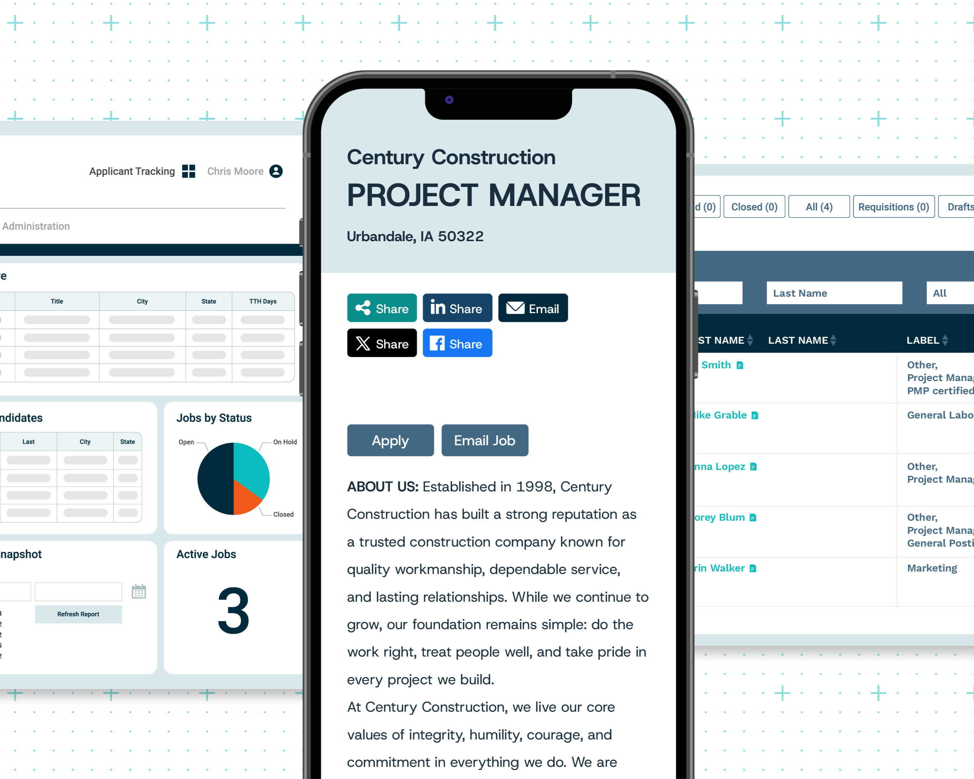 Mobile phone with Arcoro-powered job listing on the screen