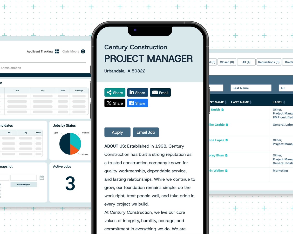 Mobile phone with Arcoro-powered job listing on the screen
