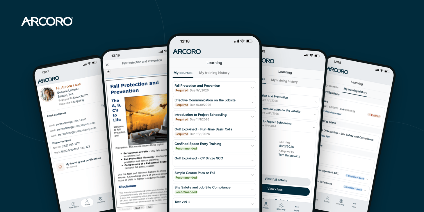 Screen shots of Arcoro's mobile app's learning capabilities