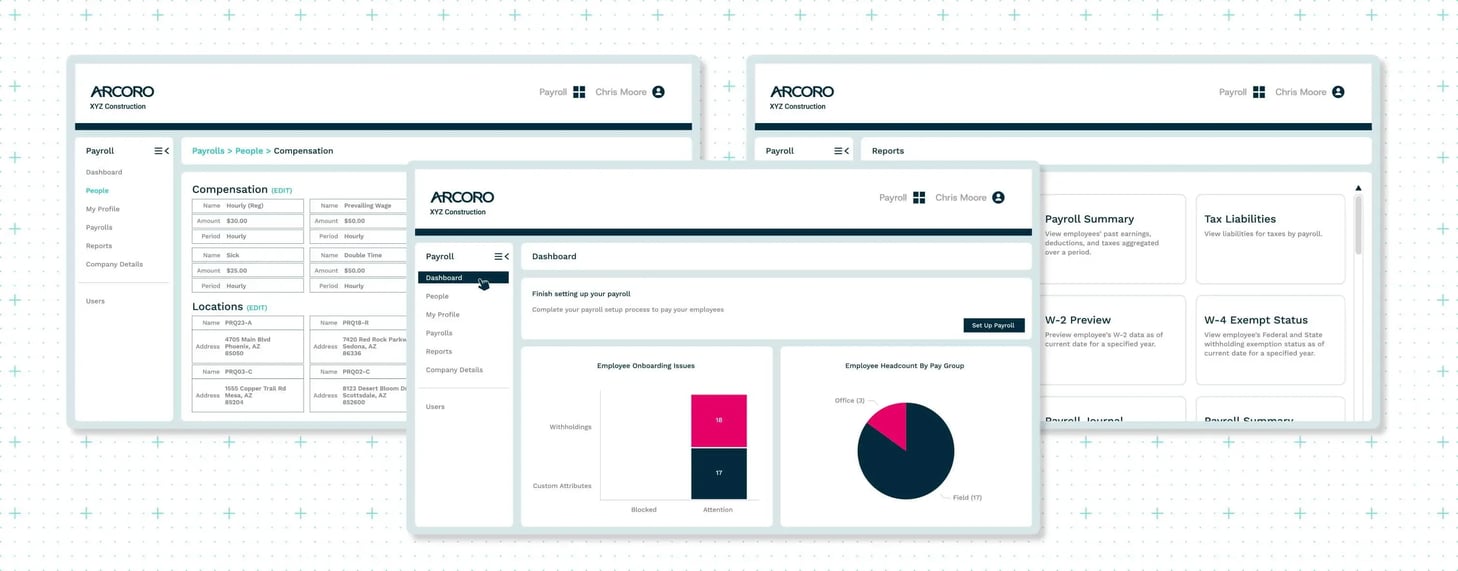 Arcoro Payroll software dashboard